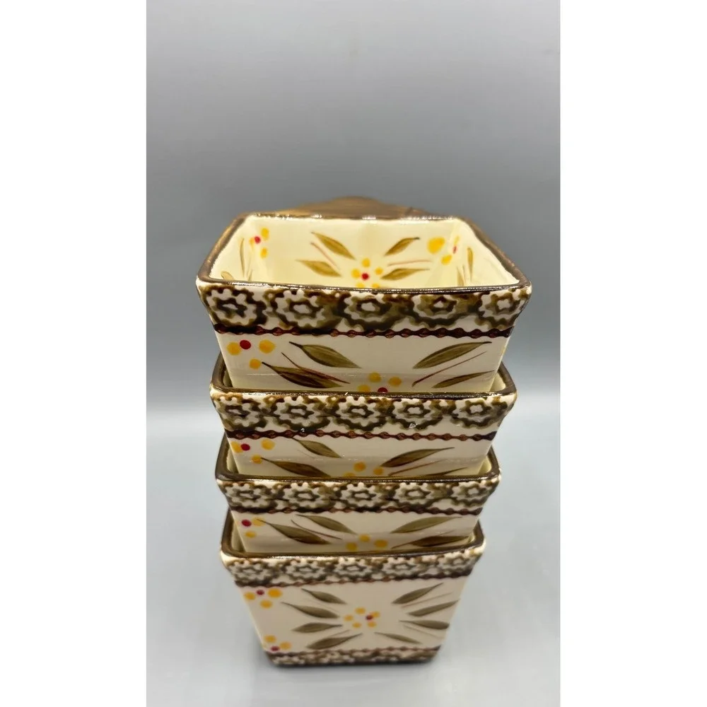 Temp-tations Old World Brown 10oz‎ Square Ramekins Set of 4 Bakeware Bowls